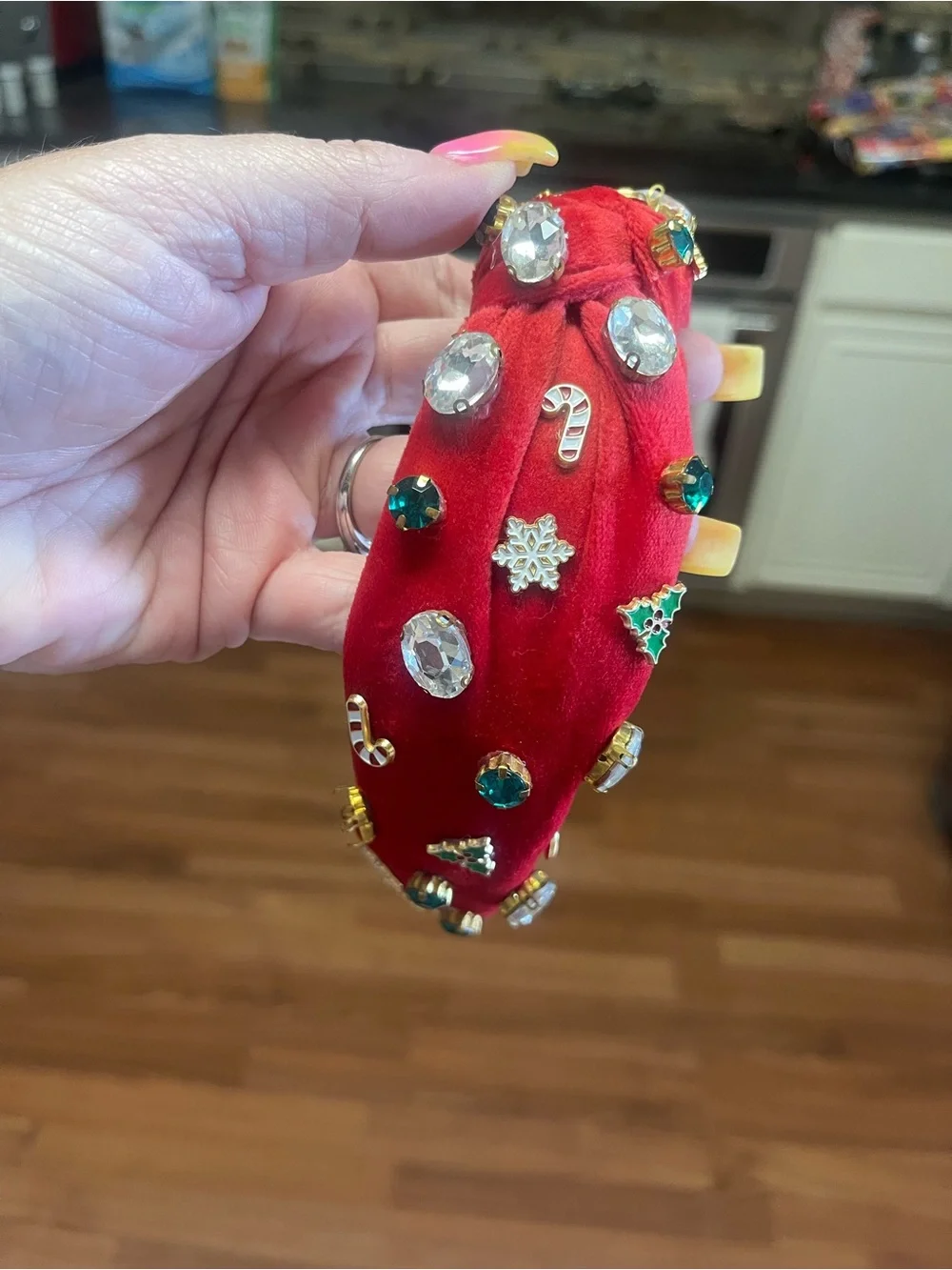 Brianna Cannon girls kids Christmas  Red Velvet Jeweled Padded Headband